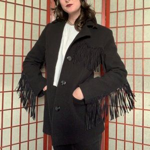 black wool western coat with fringe